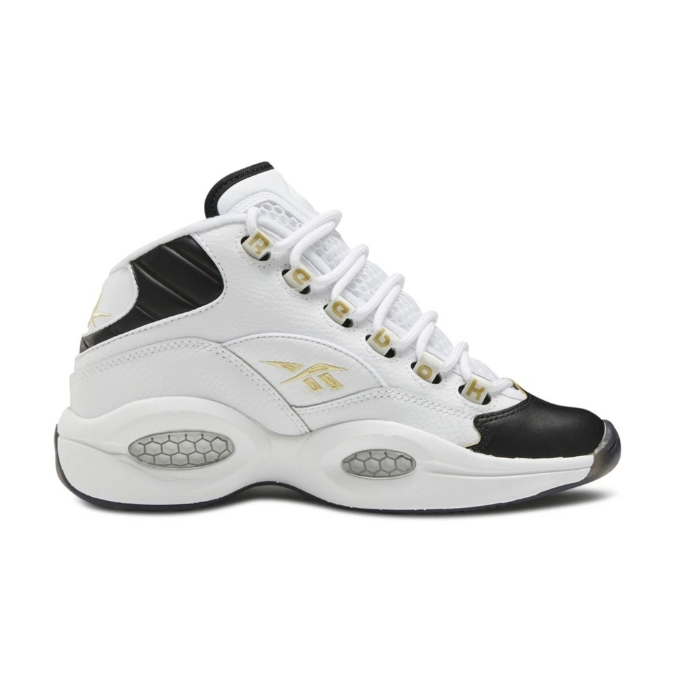 Reebok Question Mid GS Boys Kids Size 4 White/Black Shoes Sneakers EG6274 NEW